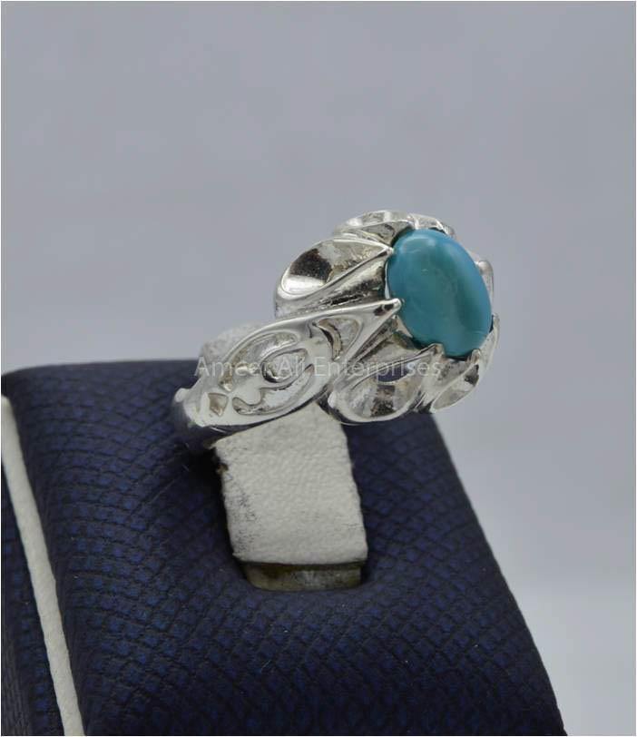 AAE 5796 Chandi Ring 925, Stone: Feroza - AmeerAliEnterprises