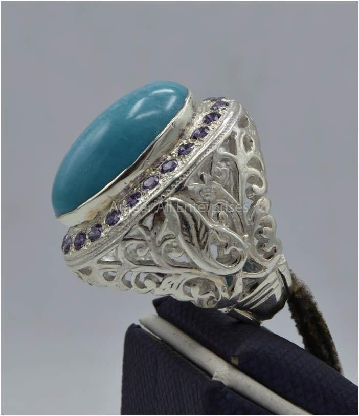 AAE 5851 Chandi Ring 925, Stone: Feroza - AmeerAliEnterprises