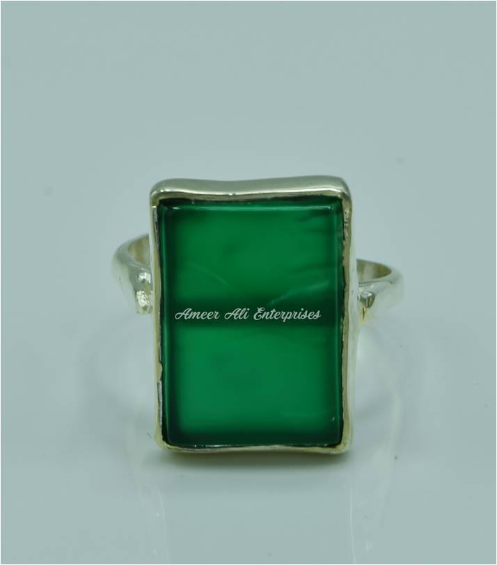 AAE 6818 Chandi Ring 925, Stone: Green Aqeeq