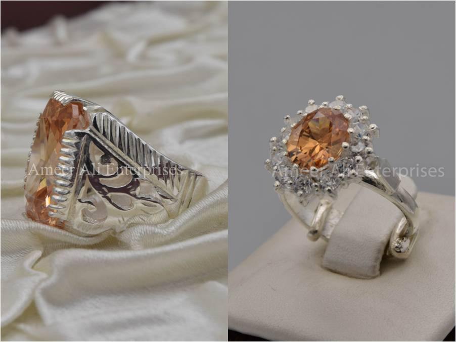 Silver Couple Rings: Pair 36,  Stone: Zircon - AmeerAliEnterprises