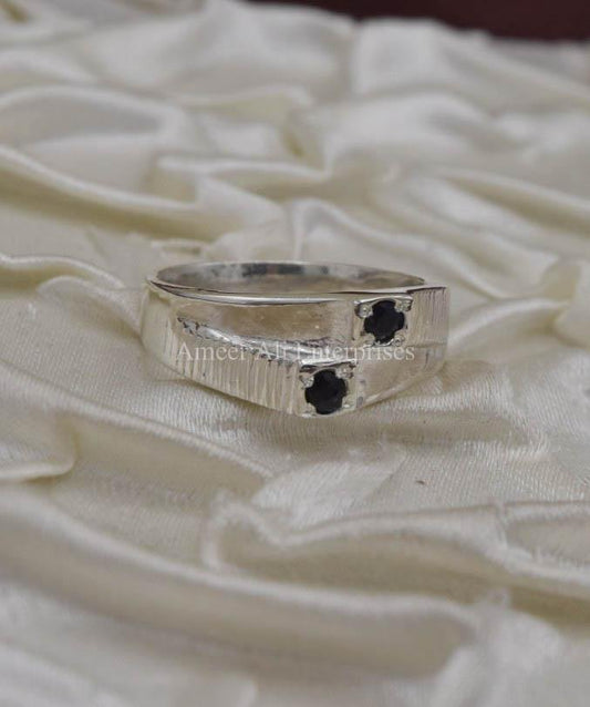 AAE 9812 Chandi Ring 925, Stone: Blue Sapphire (Neelam) - AmeerAliEnterprises