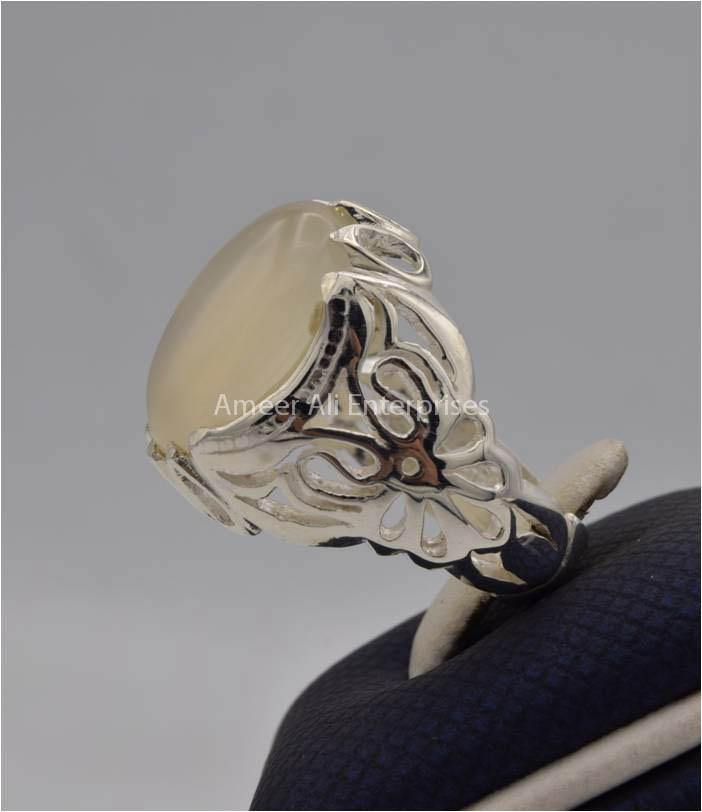 AAE 2222 Chandi Ring 925, Stone: Dur e Najaf - AmeerAliEnterprises