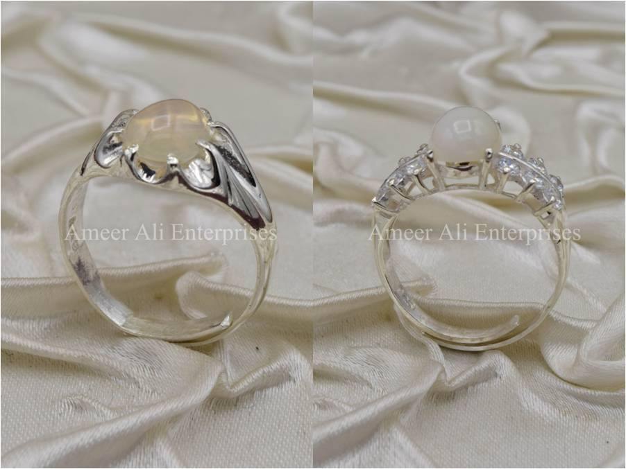 Silver Couple Rings: Pair 3, Stone: Opal - AmeerAliEnterprises