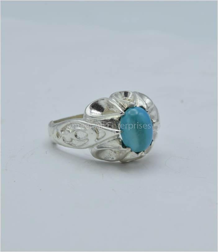 AAE 5796 Chandi Ring 925, Stone: Feroza - AmeerAliEnterprises