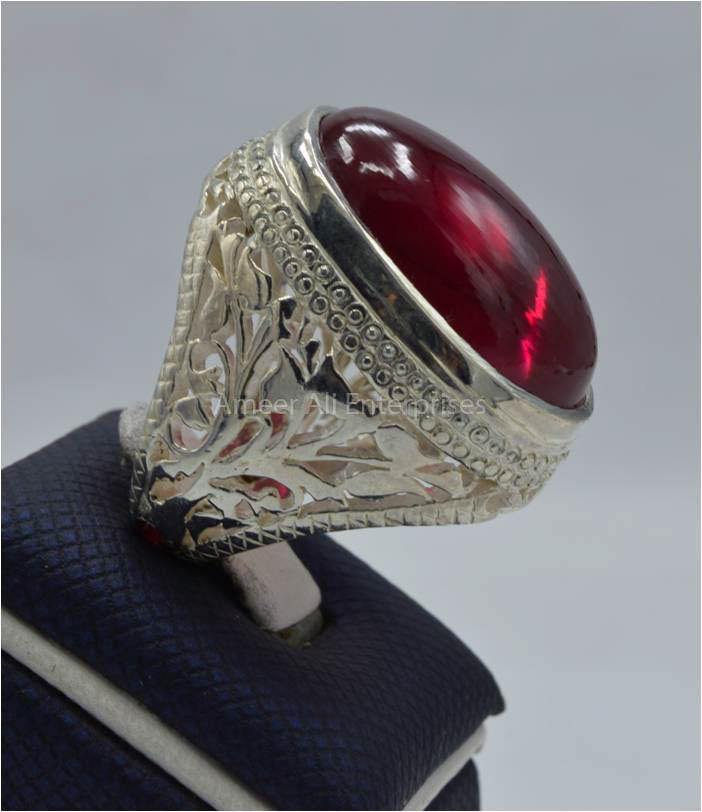 AAE 5832 Chandi Ring 925, Stone: Irani Poota Yaqoot - AmeerAliEnterprises