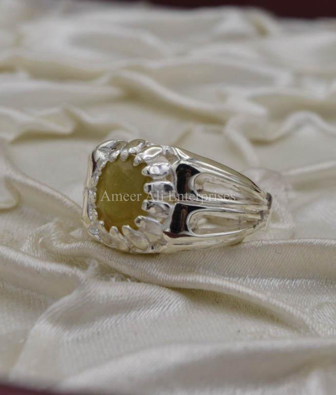 AAE 1567 Chandi Ring 925, Stone: Yellow Sapphire (Pukhraj) - AmeerAliEnterprises