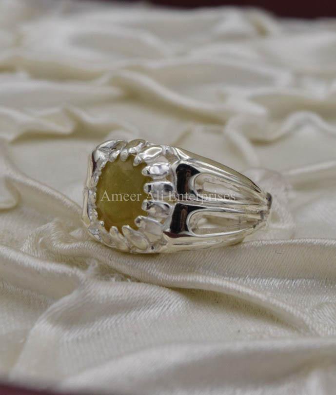 AAE 1567 Chandi Ring 925, Stone: Yellow Sapphire (Pukhraj) - AmeerAliEnterprises