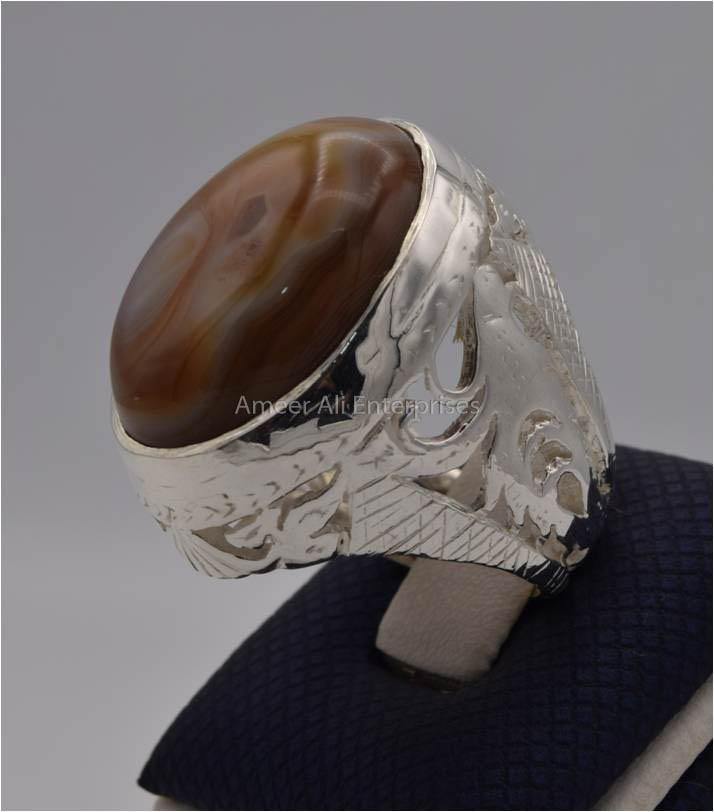 AAE 2310 Chandi Ring 925, Stone: Sulemani Aqeeq - AmeerAliEnterprises