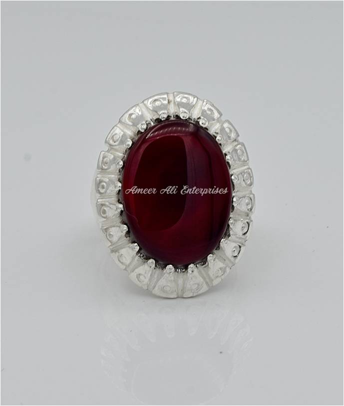 AAE 6566 Chandi Ring 925, Stone: Yamni Aqeeq