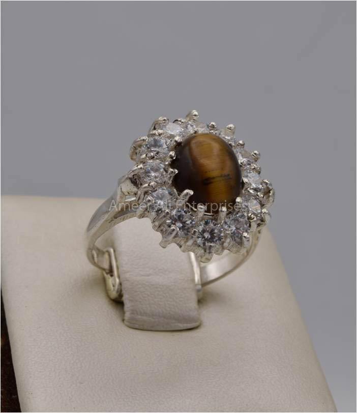 AAE 5568 Chandi Ring 925, Stone: Tiger's Eye - AmeerAliEnterprises