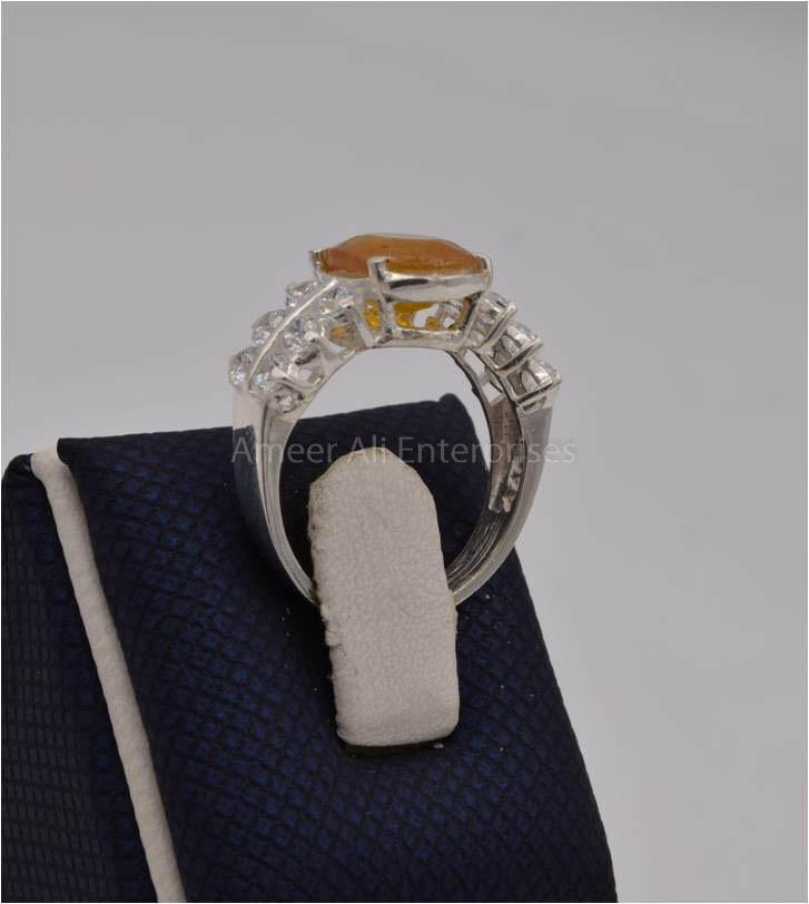 AAE 2468 Chandi Ring 925, Stone: Pukhraj (Yellow Sapphire) - AmeerAliEnterprises