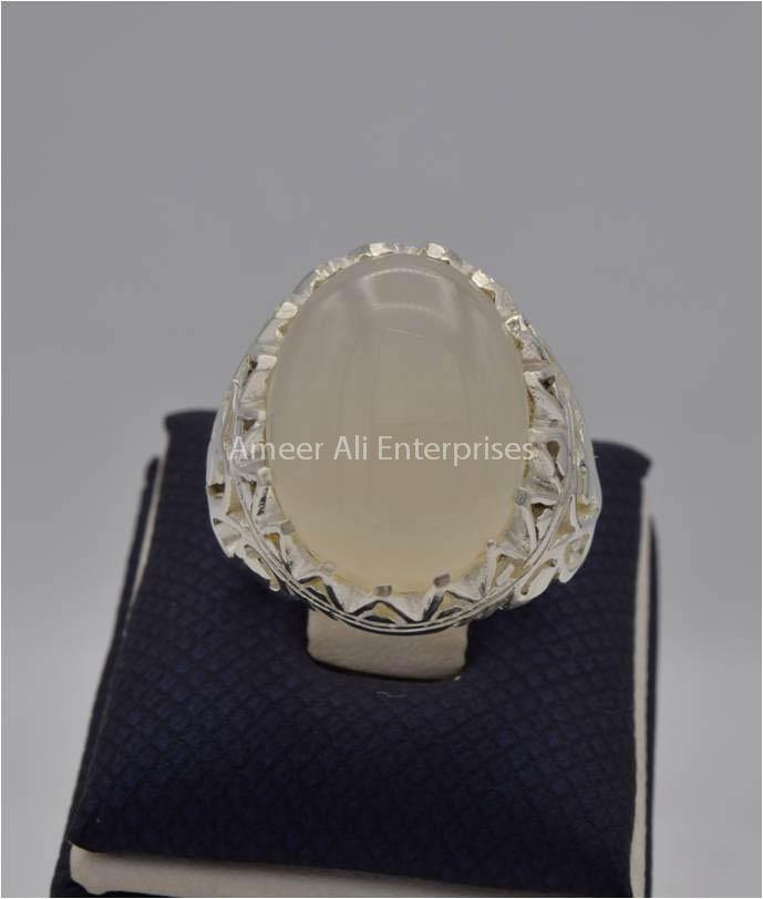 AAE 2219 Chandi Ring 925, Stone: Dur e Najaf - AmeerAliEnterprises