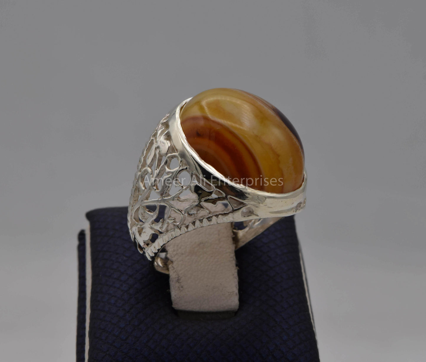 AAE 5661 Chandi Ring 925, Stone: Sulemani Aqeeq - AmeerAliEnterprises