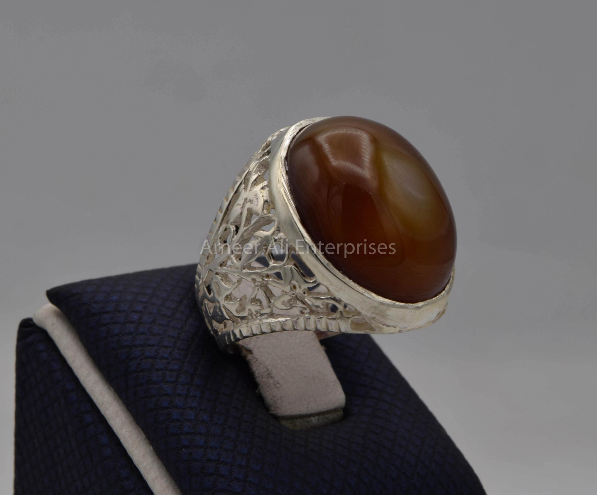 AAE 5664 Chandi Ring 925, Stone: Sulemani Aqeeq - AmeerAliEnterprises