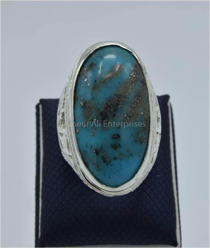 AAE 5855 Chandi Ring 925, Stone: Shajri Feroza - AmeerAliEnterprises