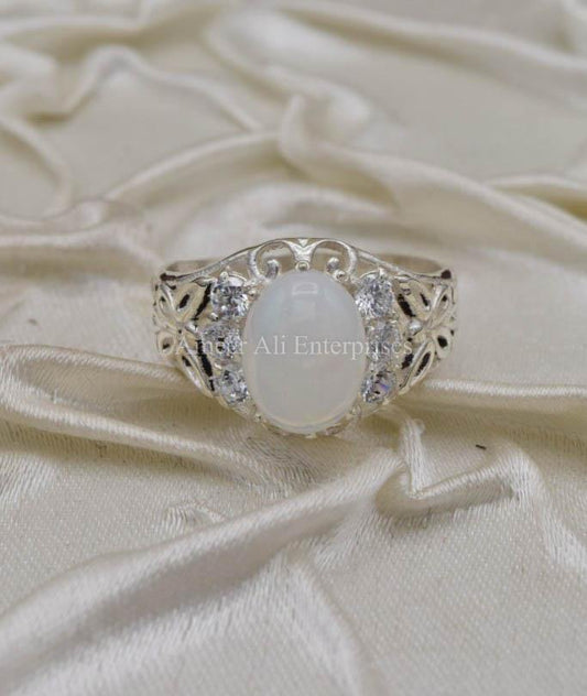 AAE 0322 Chandi Ring 925, Stone Opal (White) - AmeerAliEnterprises