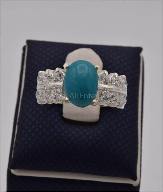 AAE 2466 Chandi Ring 925, Stone: Feroza (Turquoise) - AmeerAliEnterprises