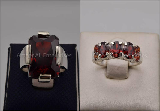 Silver Couple Rings: Pair 73,  Stone: Zircon - AmeerAliEnterprises