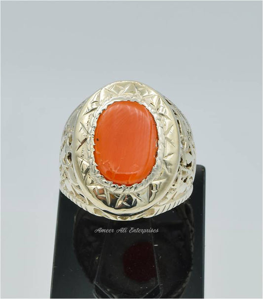 AAE 6275 Chandi Ring 925, Stone: Marjan (Coral)
