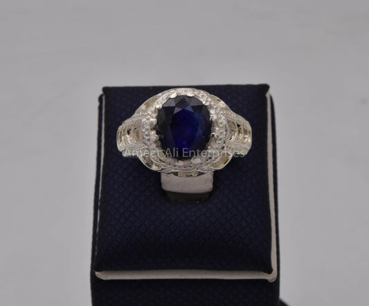 AAE 4605 Chandi Ring 925, Stone: Blue Sapphire (Neelam)