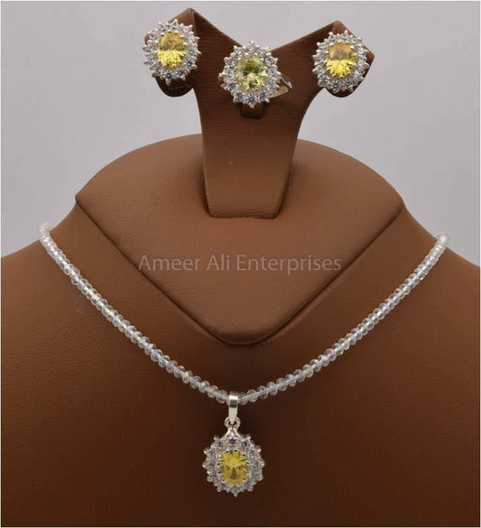 AAE 2497 Chandi Set 925, Stone: Zircon - AmeerAliEnterprises
