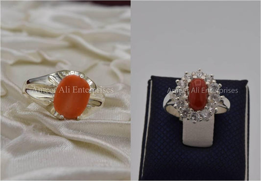 Silver Couple Rings: Pair 92,  Stone: Marjan - AmeerAliEnterprises