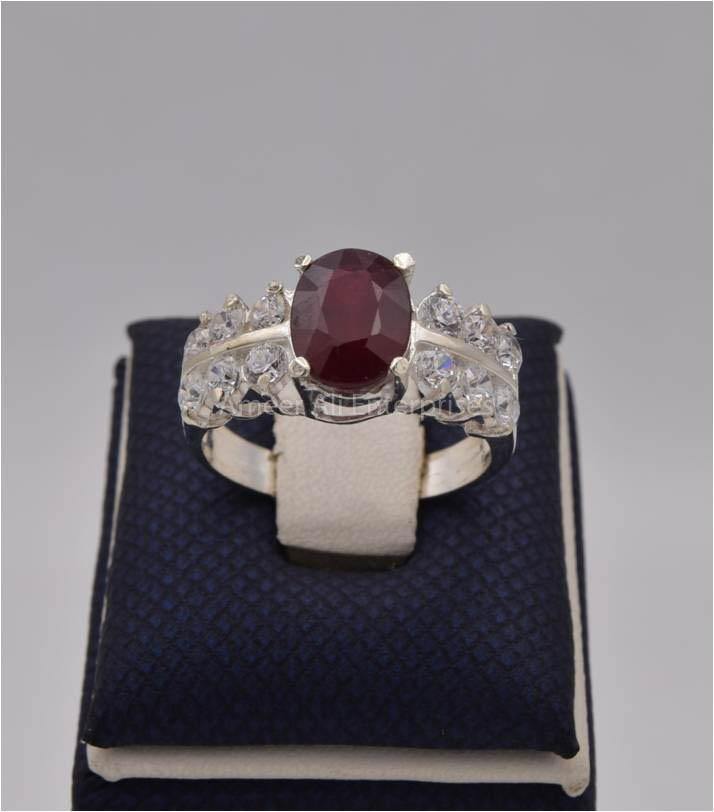 AAE 1134 Chandi Ring 925, Stone: Ruby (Yaqoot) - AmeerAliEnterprises