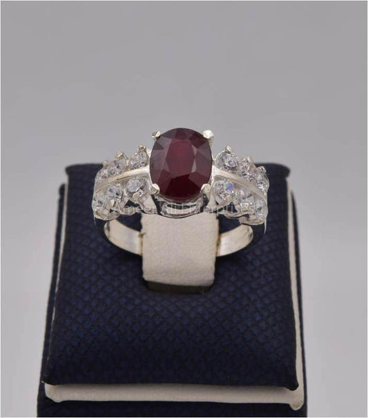 AAE 1134 Chandi Ring 925, Stone: Ruby (Yaqoot) - AmeerAliEnterprises