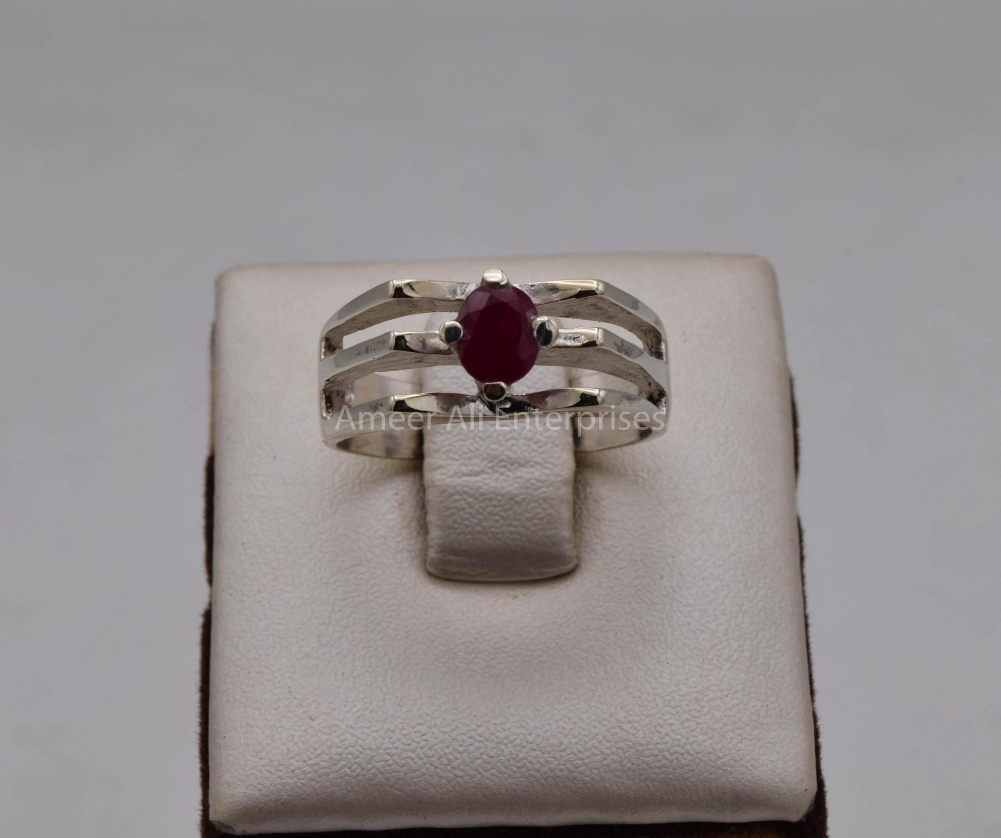 AAE 5705 Chandi Ring 925, Stone: Ruby - AmeerAliEnterprises
