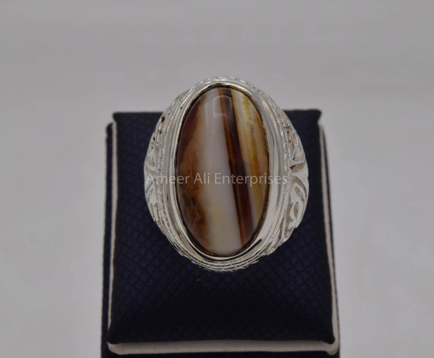 AAE 5611 Chandi Ring 925, Stone: Sulemani Aqeeq - AmeerAliEnterprises