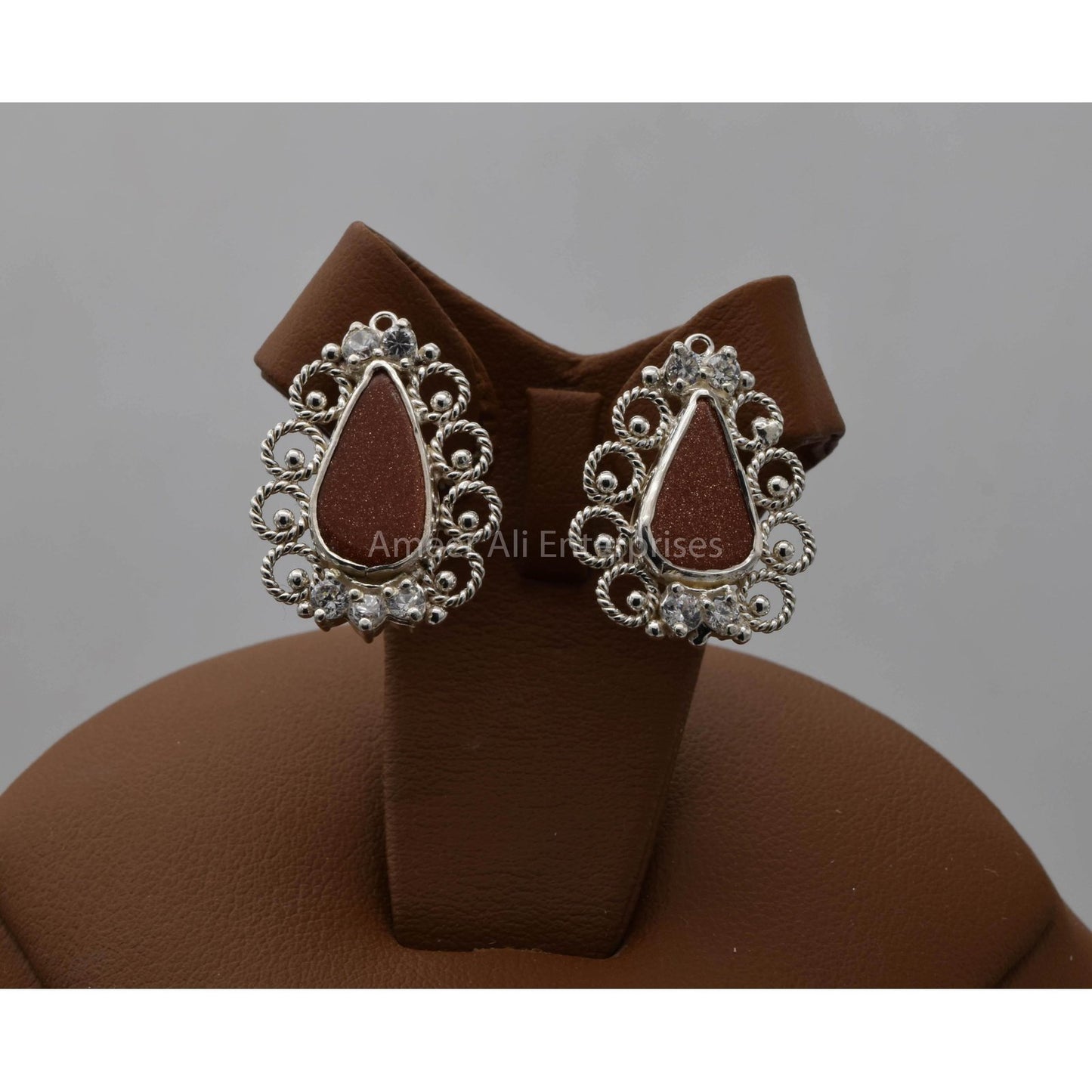 AAE 5726 Chandi Earring 925, Stone: Sun Sitara - AmeerAliEnterprises