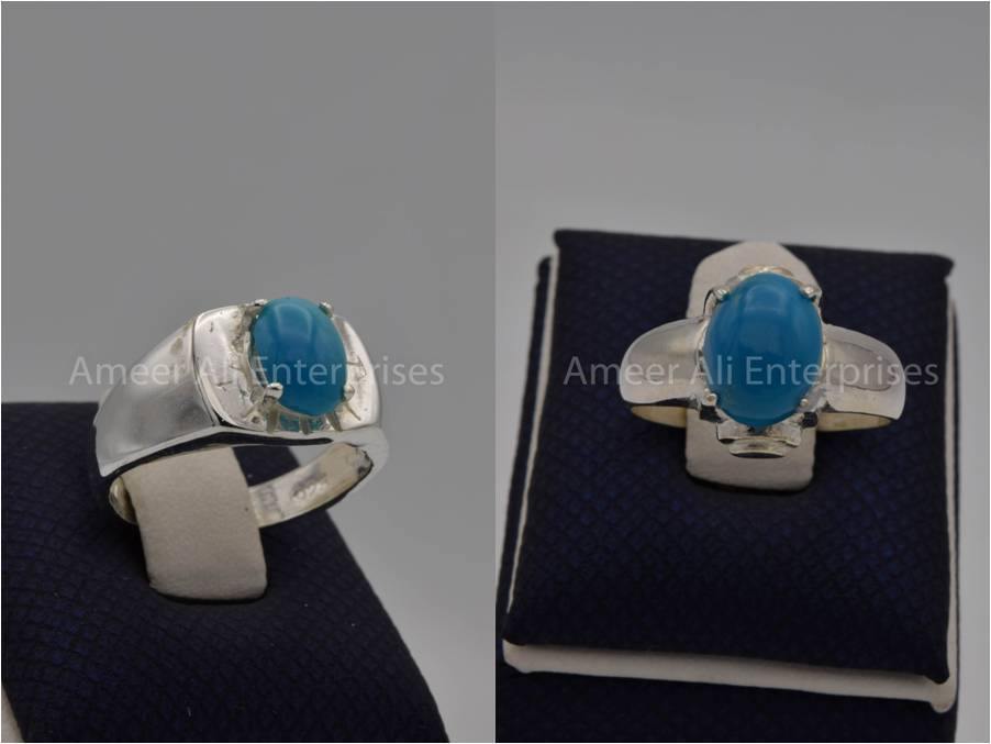 Silver Couple Rings: Pair 21,  Stone: Feroza (Turquoise) - AmeerAliEnterprises