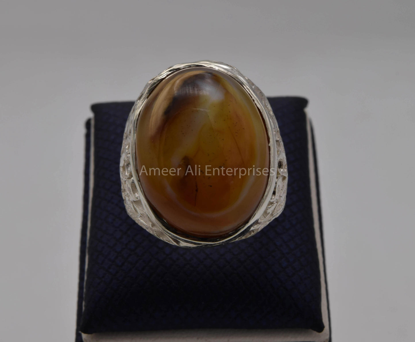 AAE 5666 Chandi Ring 925, Stone: Sulemani Aqeeq - AmeerAliEnterprises