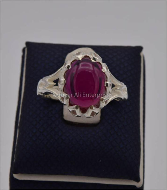 AAE 2307 Chandi Ring 925, Stone: Irani Poota Yaqoot (Anari Yaqoot) - AmeerAliEnterprises