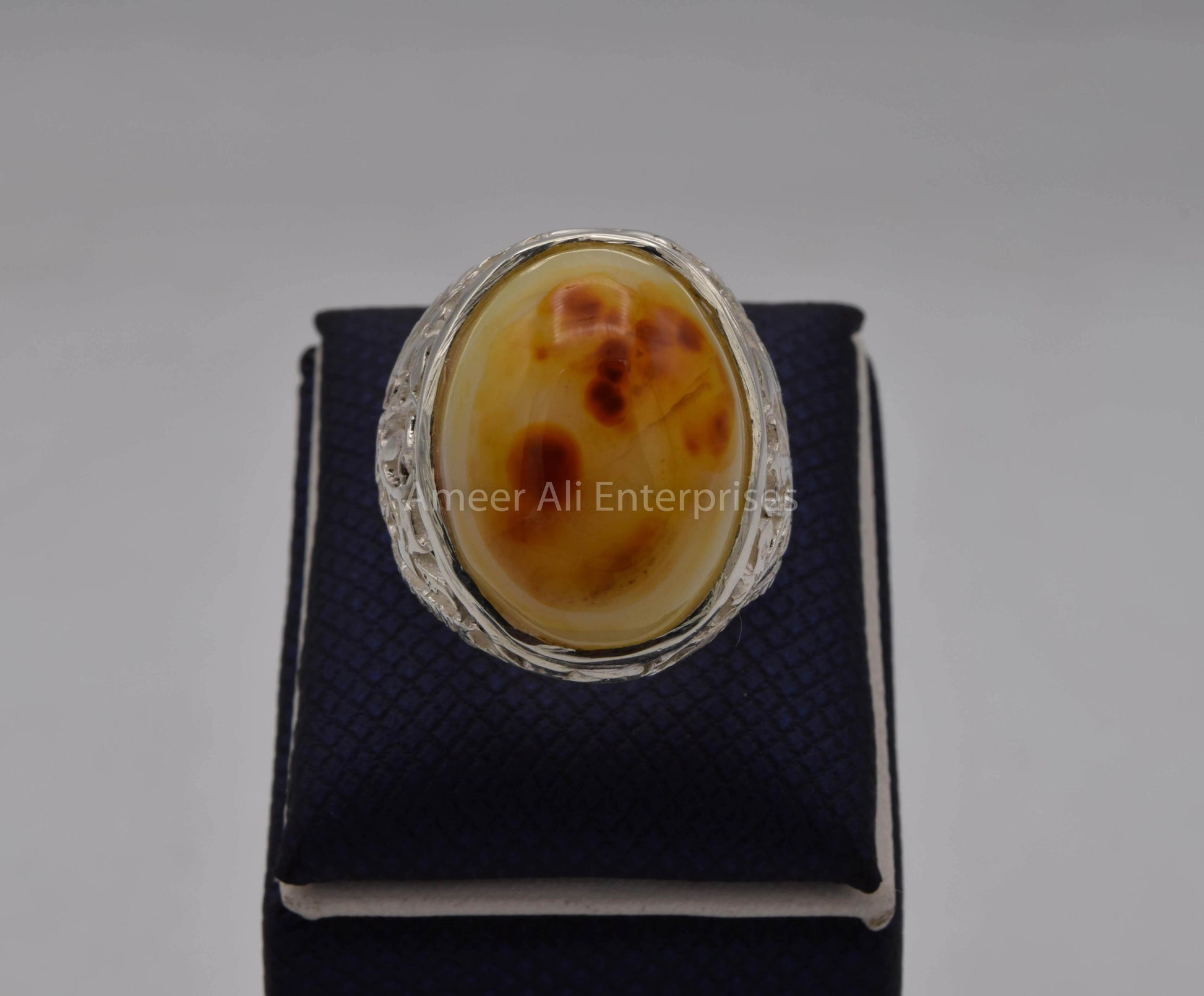 AAE 5668 Chandi Ring 925, Stone: Sulemani Aqeeq - AmeerAliEnterprises