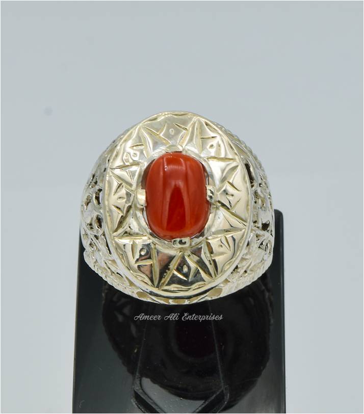 AAE 6271 Chandi Ring 925, Stone: Marjan (Coral)