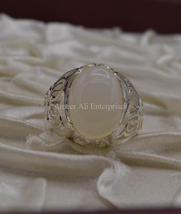 AAE 0566 Chandi Ring 925, Stone: Dur e Najaf - AmeerAliEnterprises