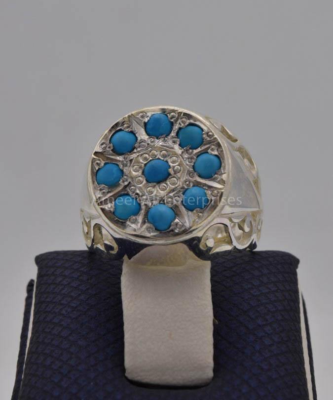 AAE 9143 Chandi Ring 925, Stone: Feroza (Turquoise) - AmeerAliEnterprises