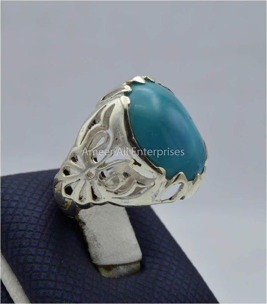 AAE 5792 Chandi Ring 925, Stone: Feroza - AmeerAliEnterprises