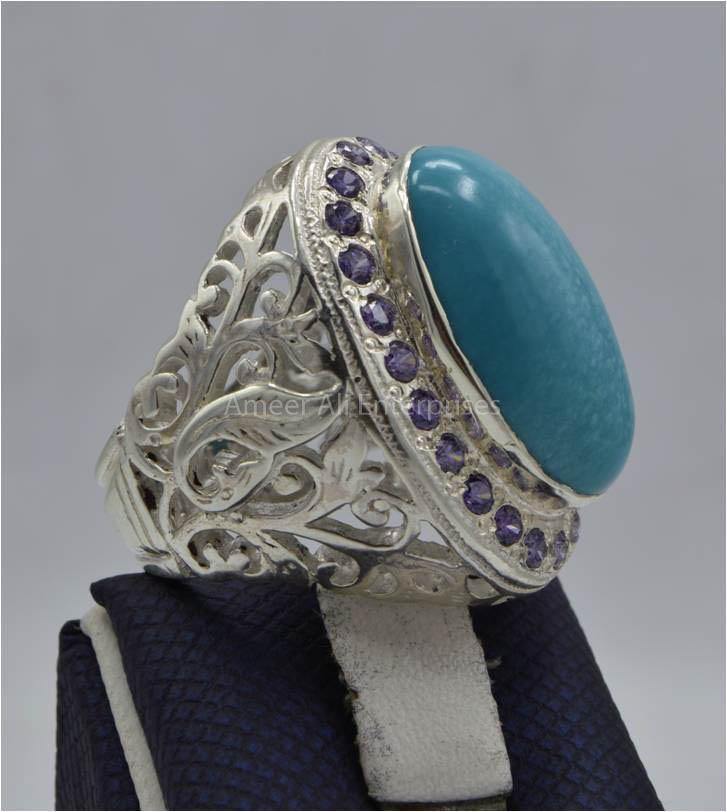 AAE 5851 Chandi Ring 925, Stone: Feroza - AmeerAliEnterprises