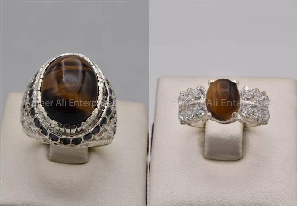 Silver Couple Rings: Pair 100,  Stone: Tiger's Eye - AmeerAliEnterprises