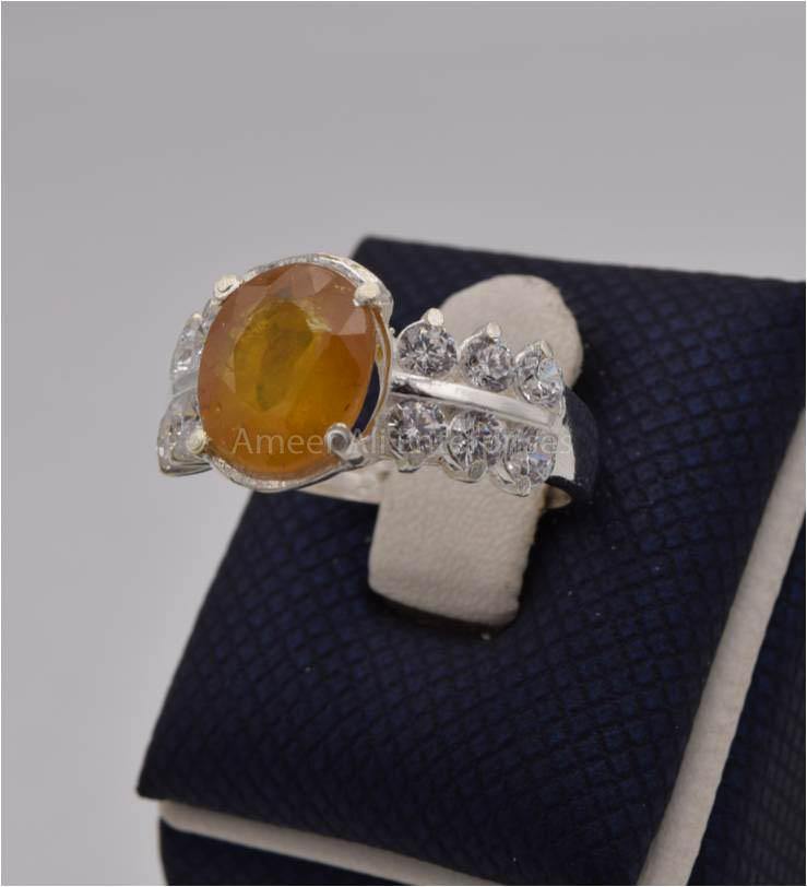 AAE 2468 Chandi Ring 925, Stone: Pukhraj (Yellow Sapphire) - AmeerAliEnterprises