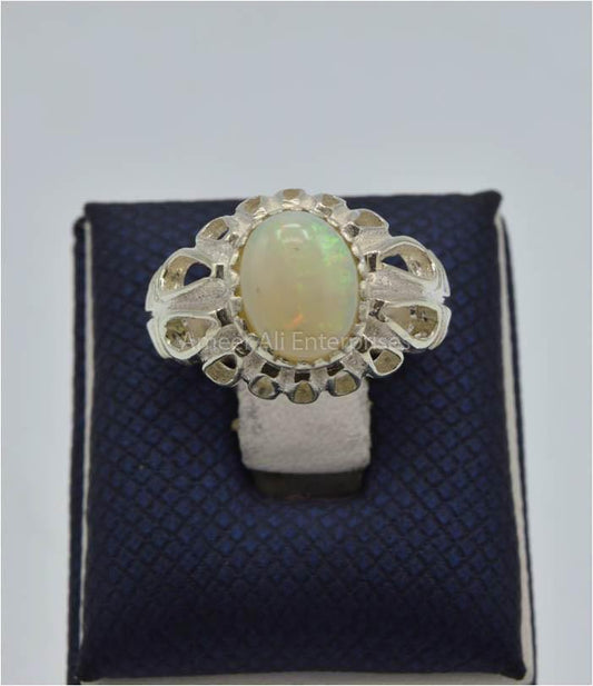 AAE 0327 Chandi Ring 925, Stone Opal (White) - AmeerAliEnterprises