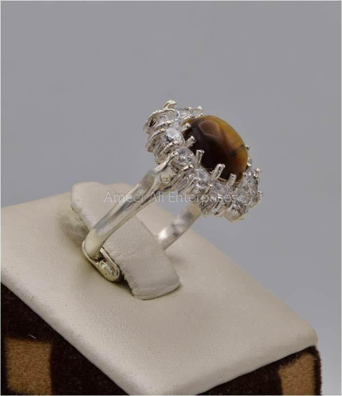 AAE 5568 Chandi Ring 925, Stone: Tiger's Eye - AmeerAliEnterprises