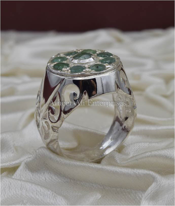 AAE 3921 Chandi Ring 925, Stone Emerald (Zamurd)