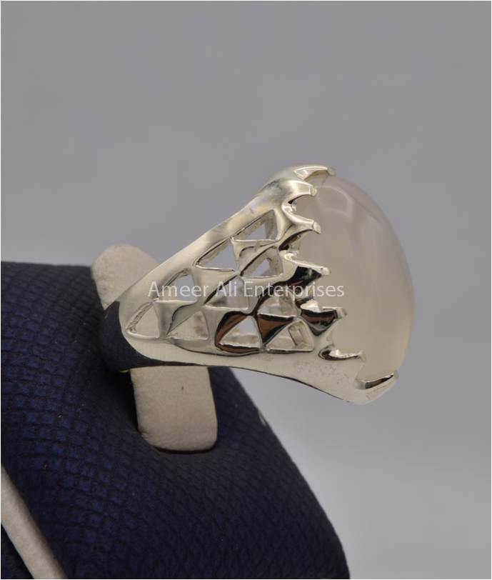 AAE 2223 Chandi Ring 925, Stone: Dur e Najaf - AmeerAliEnterprises