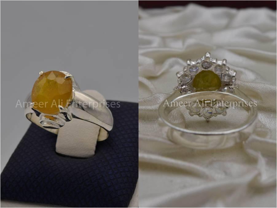 Silver Couple Rings: Pair 25,  Stone: Pukhraj (Yellow Sapphire) - AmeerAliEnterprises