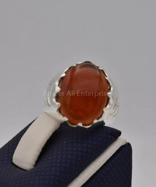 AAE 9105 Chandi Ring 925, Stone: Yamni Aqeeq - AmeerAliEnterprises