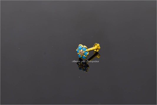 AAE 6922 Gold Nose Pin, Stone: Zircon & Feroza