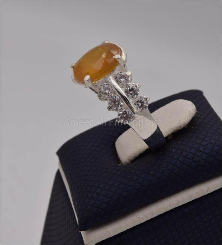 AAE 2468 Chandi Ring 925, Stone: Pukhraj (Yellow Sapphire) - AmeerAliEnterprises
